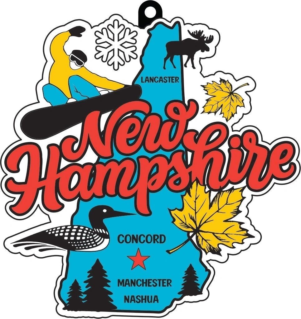 Race Through New Hampshire 1M 5K 10K 13.1 26.2 Medal and Bib