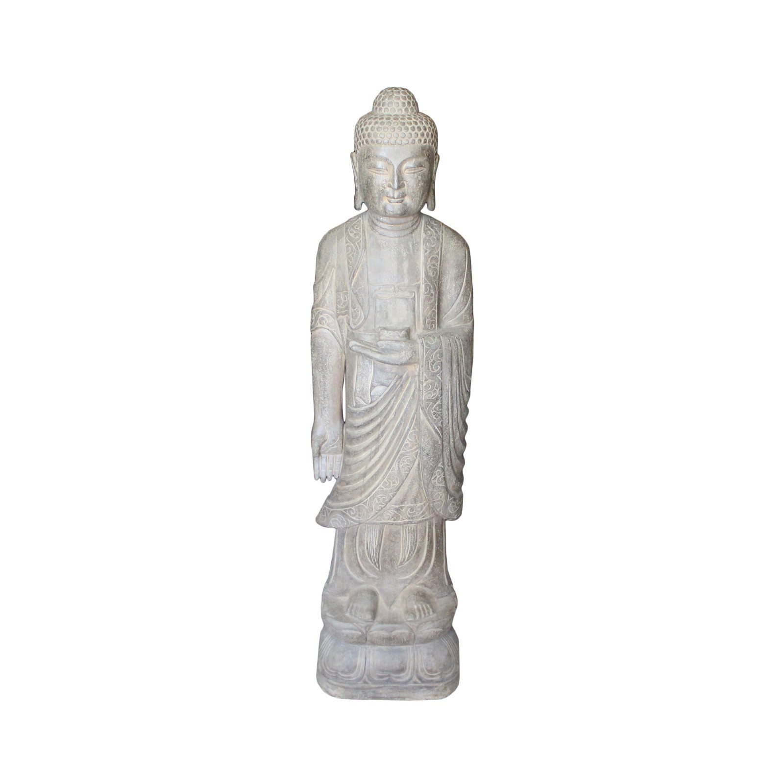 Chinese Gray Brown Stone Carved Standing Medicine Buddha Statue cs4298