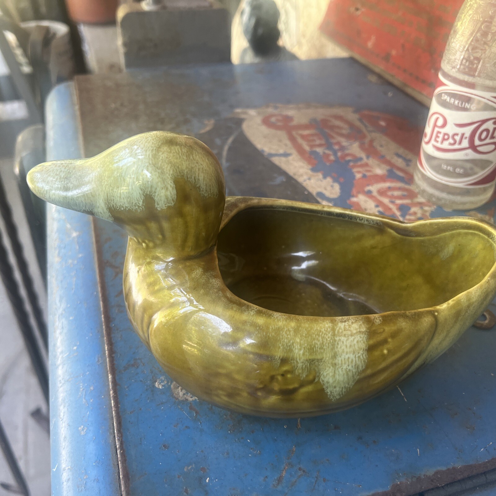 Vintage Mid Century Ceramic Pottery Duck Planter Vase