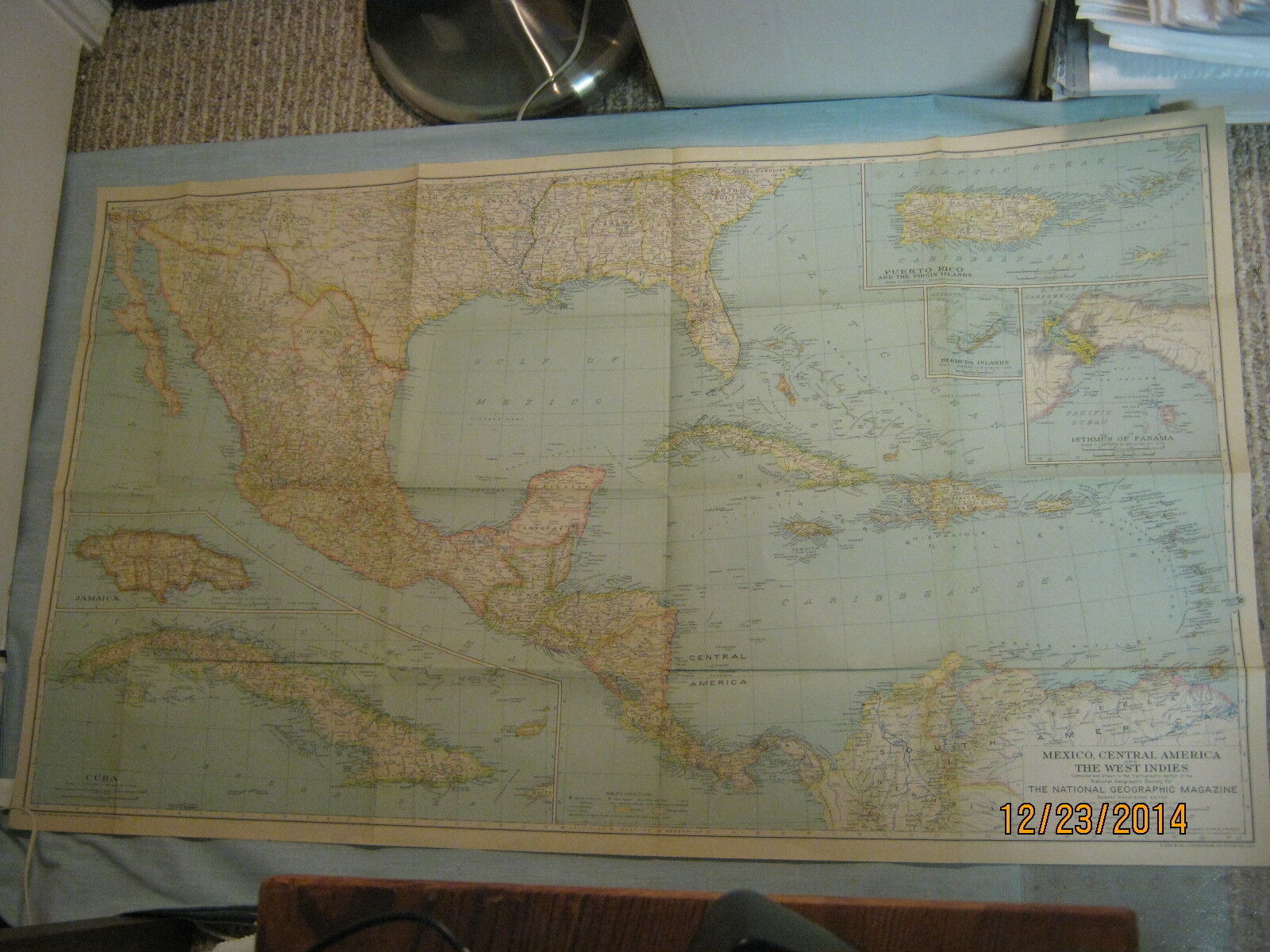 ANTIQUE MEXICO, CENTRAL AMERICA, WEST INDIES MAP National Geographic 1934
