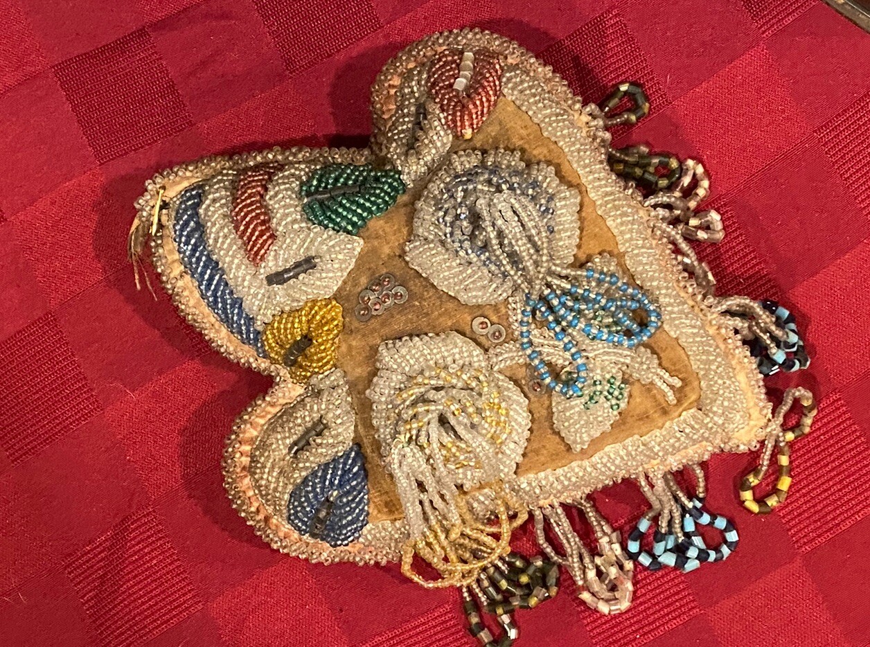 RARE Antiq Native American Beaded Pin Cushion Mohawk Indian Glens Falls NY 1910