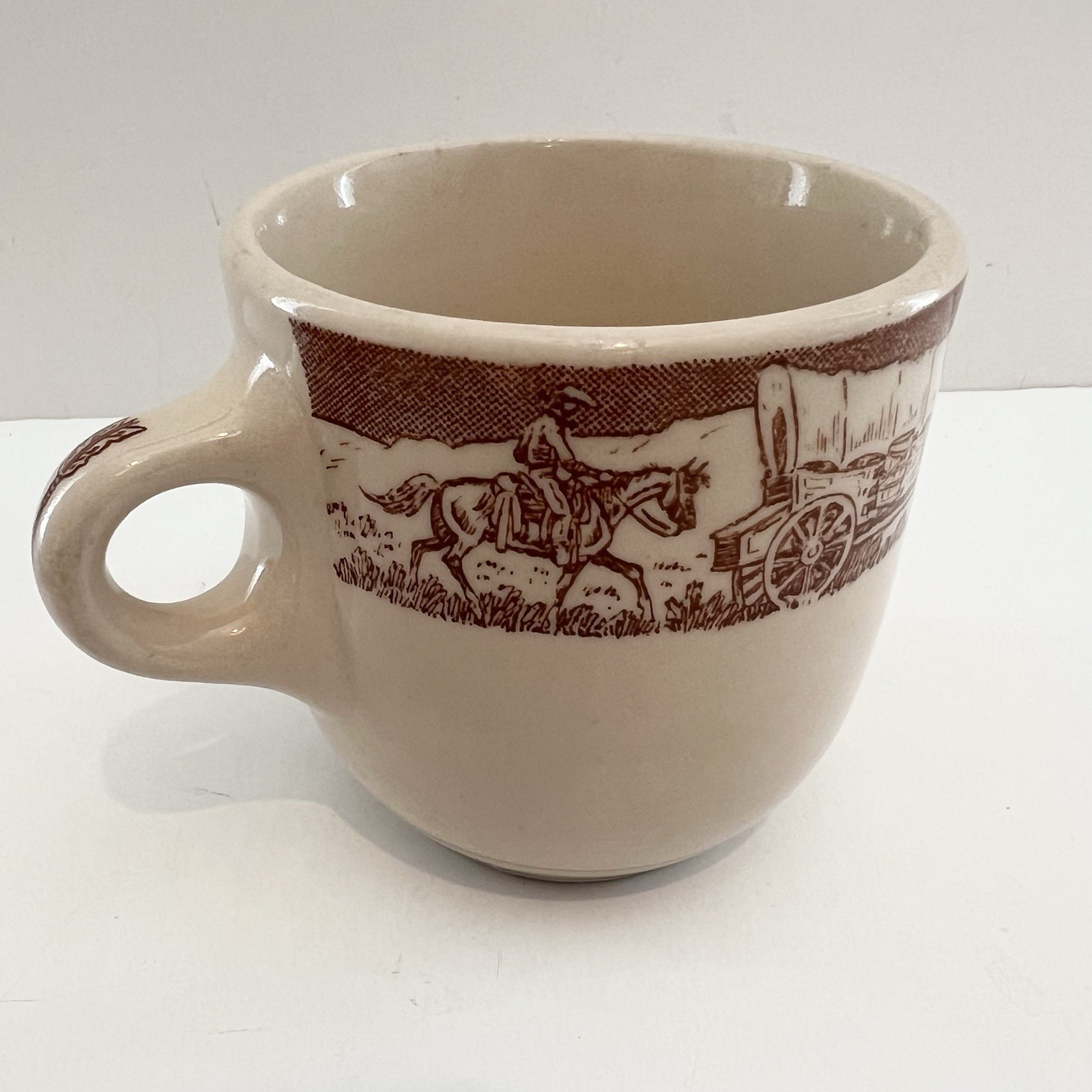 1953 Wallace China Chuck Wagon Western Cowboy Coffee Mug Restaurant Ware RARE