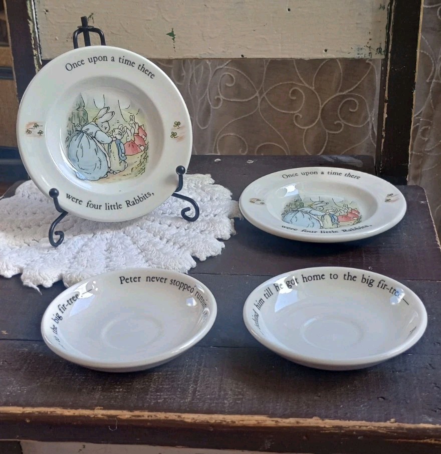 Sweet nostalgic Beatrix Potter children's sets by Wedgewood, vintage 