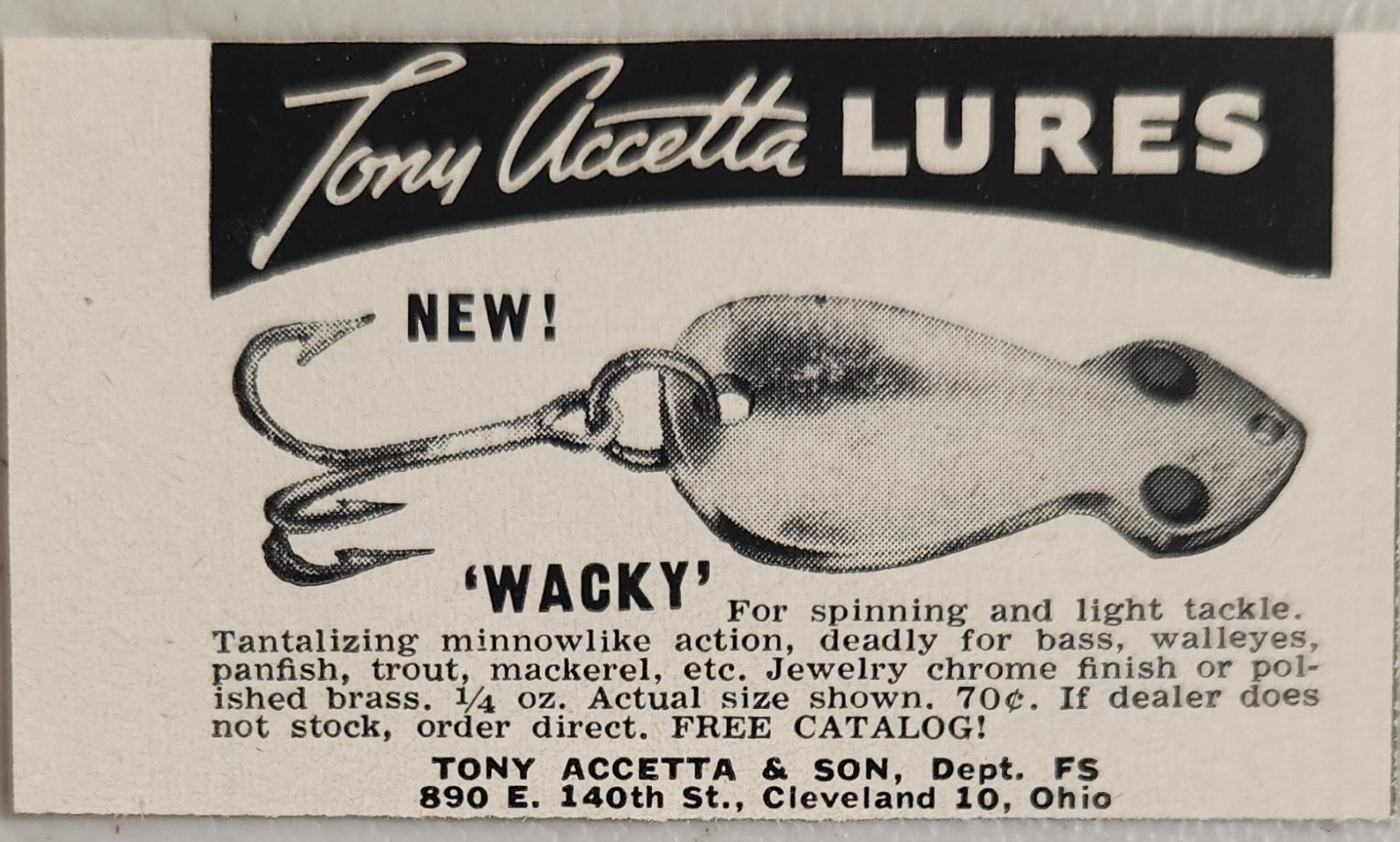 1954 Print Ad Tony Accetta Wacky Fishing Lures Made in Cleveland,Ohio