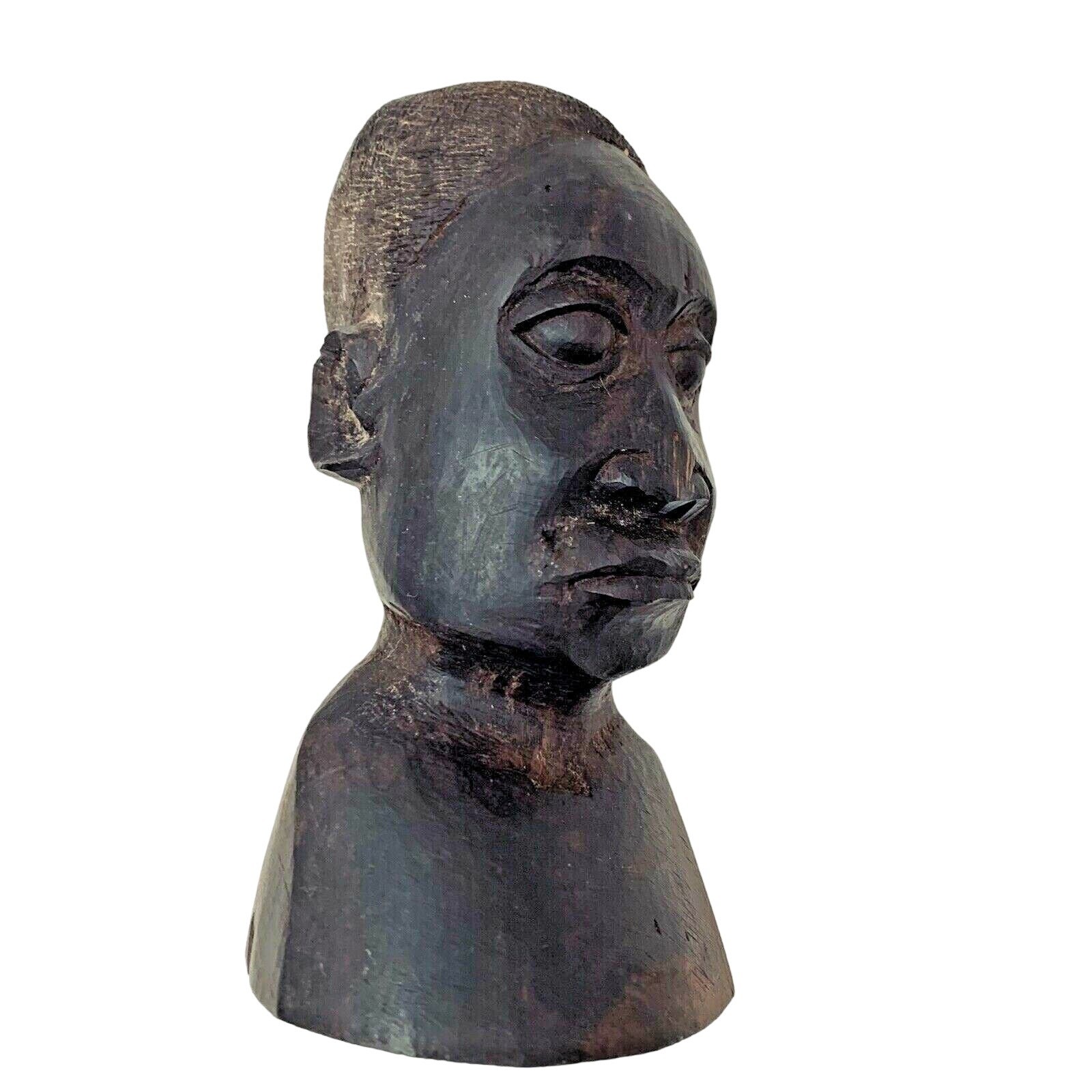 Hand Carved Ebony Wood African Man TRIBAL ART Bust Statue Sculpture 5.5 Vintage