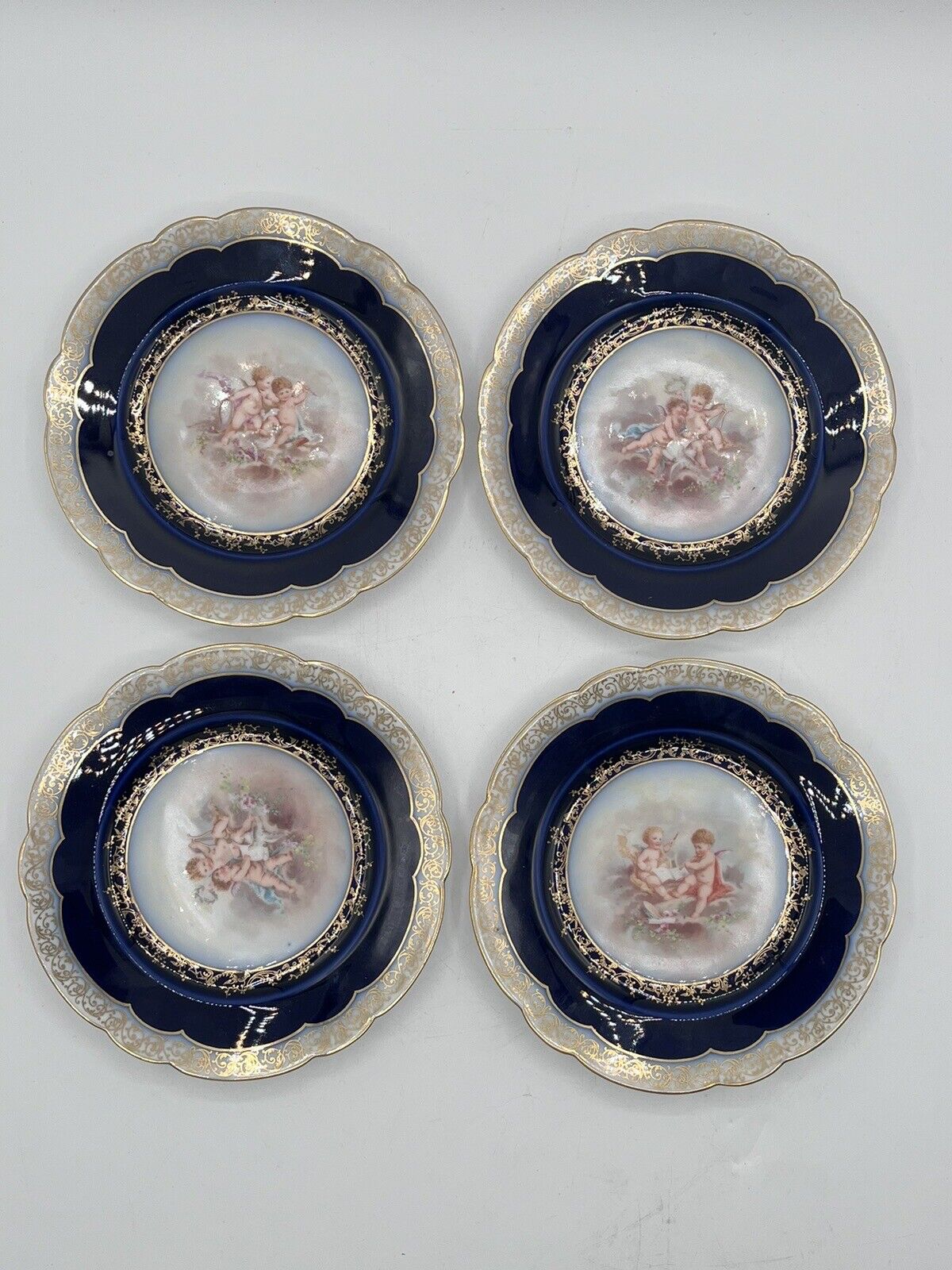 Four (4) Antique Collector Plates Wm Guerin & Co 6” Cherub Putti In Clouds Rare