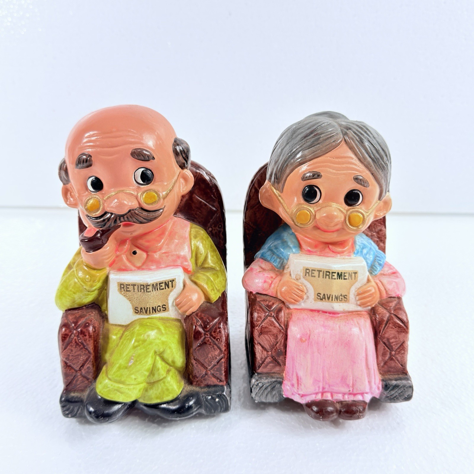 Vtg Japan Grandma & Grandpa Rocking Chairs Retirement Savings Ceramic Coin Banks