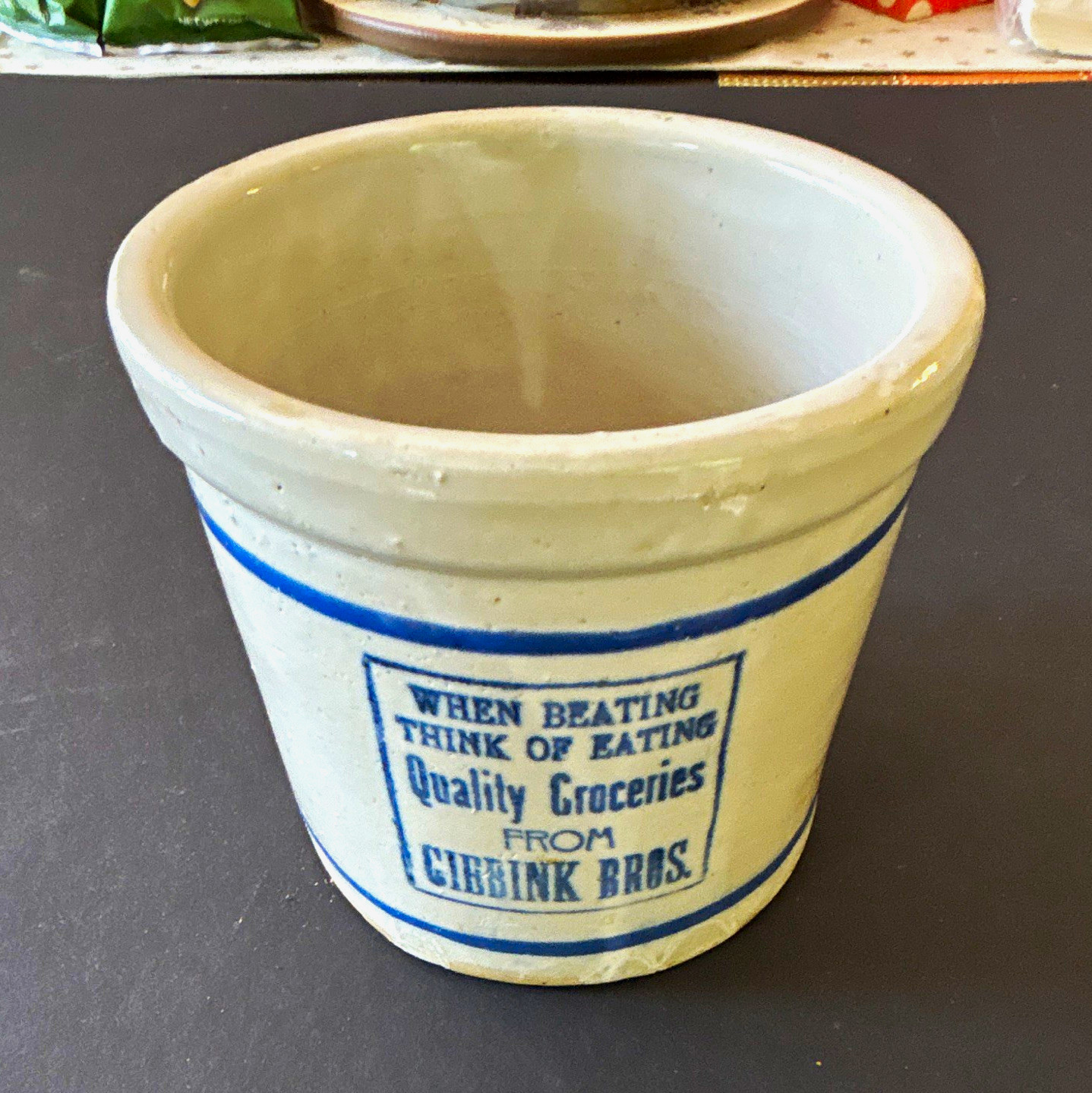 Vintage Red Wing Advertising Beater Jar Giebink Bros Waupun Wis WI Blue Band