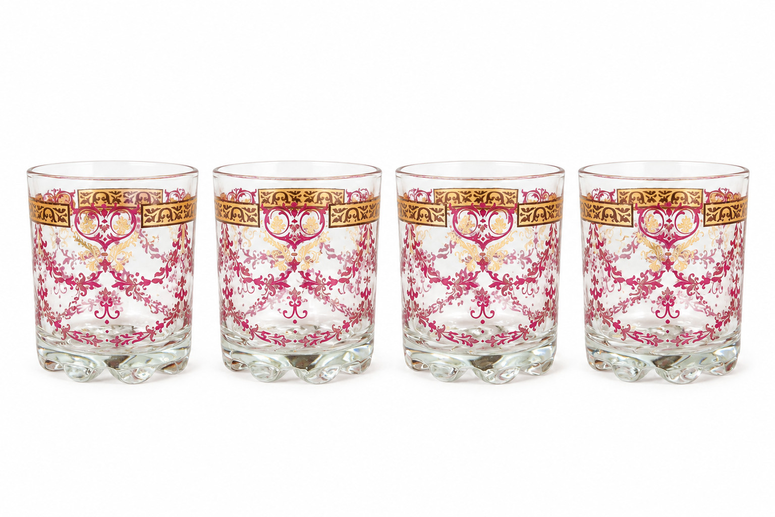 VTG 1970s MCM Cerve DeValBor Burgundy & Gold 4 - 6 Oz Cocktail Rock Glasses
