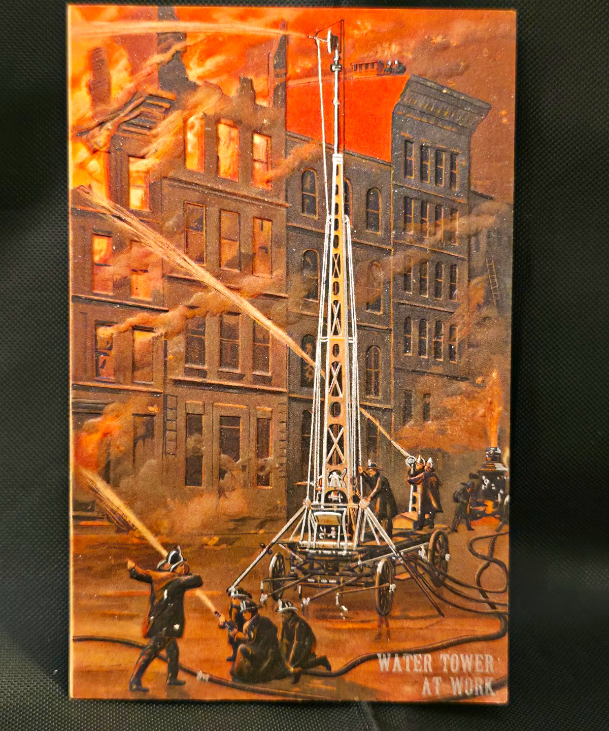 Water Tower at Work Firefighting Divided Back Embossed Litho Postcard Fireman Water Tower at Work Firefighting Divided Back Embossed Litho Postcard Fireman