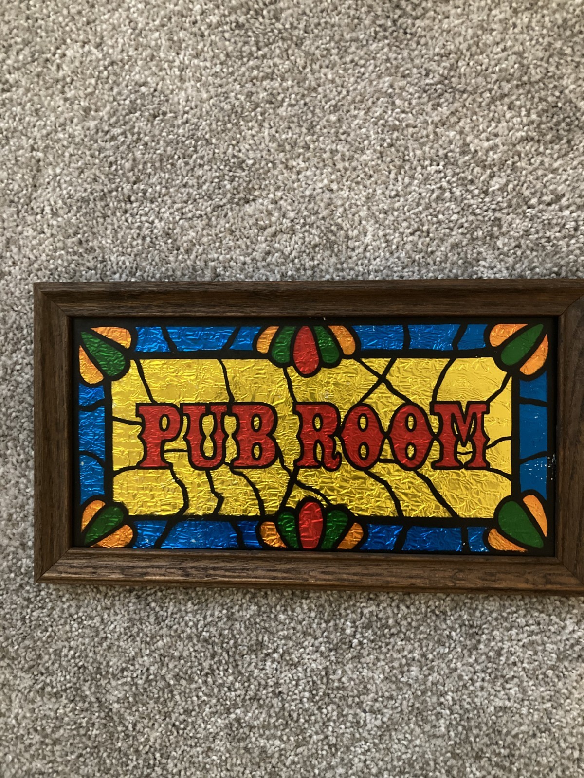 Vintage 1970's Pub Room AFB032 Glitter Art Glass Mirror w/ Wood Frame