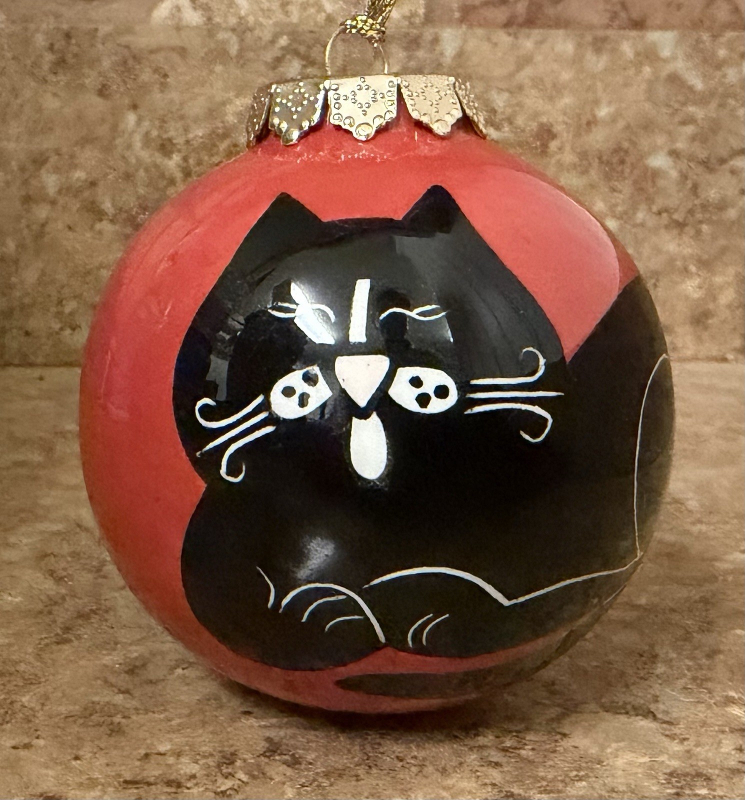 Red ‘Our Name is Mud’ Ornament Black Cat  Meowy Christmas