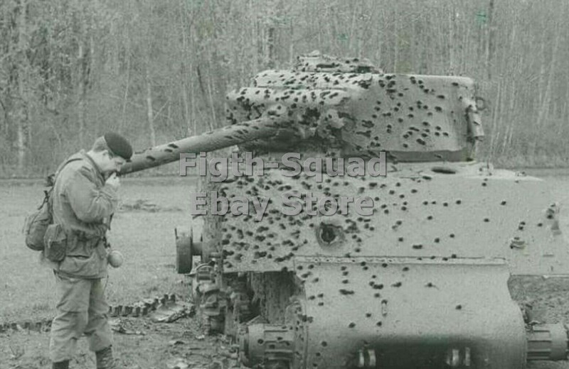 WW2 Picture Photo multiple hits in the tank M4 6122