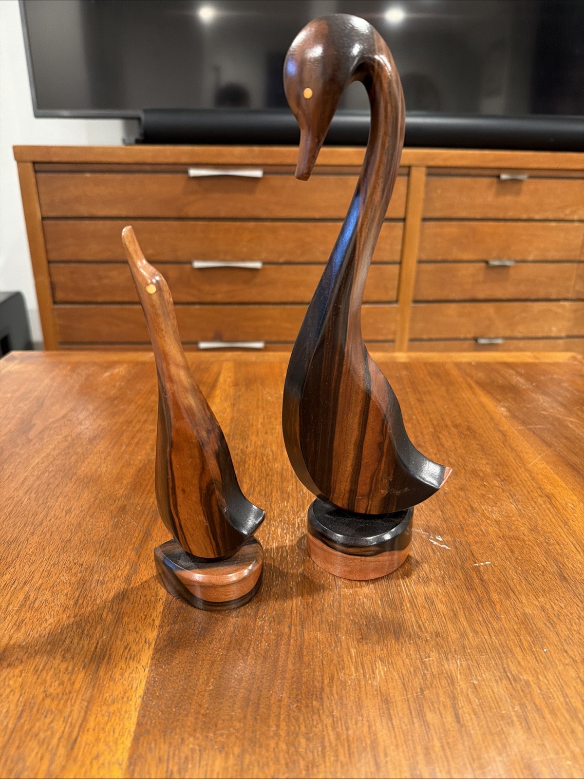 MCM Carved Wooden Swans 11.5” Mid Century Danish Style Hardwood, Rosewood