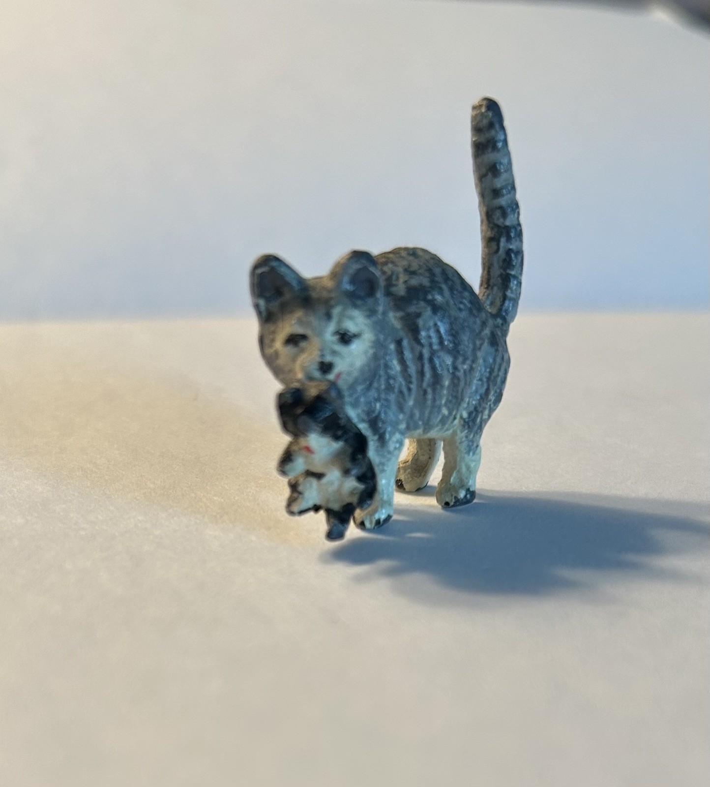 Antique Cold Painted Austrian Vienna Bronze Figure of Cat Carrying Kitten Antique Cold Painted Austrian Vienna Bronze Figure of Cat Carrying Kitten