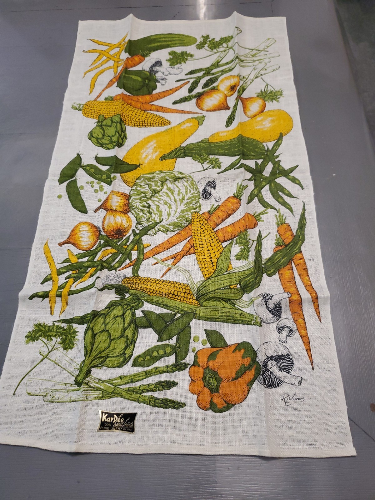 NWT Vtg Kay Dee Handprint Tea Towel Linen Vegetables RL JONES 30 x 17\