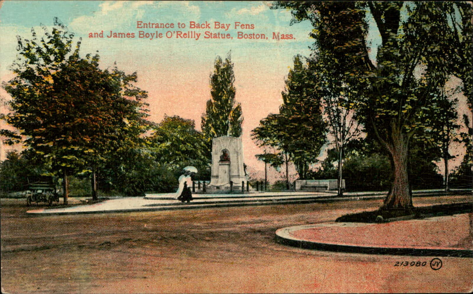 Postcard: Entrance to Back Bay Fens and James Boyle O'Reilly Statue, B