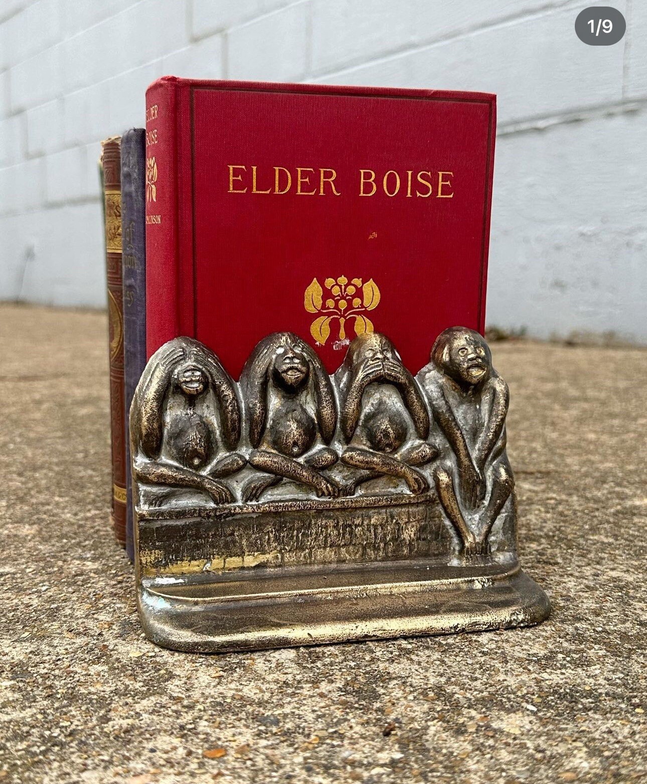 RARE Antique Monkey Hear Speak See DO No Evil Bookends - Rarely Seen 4th Monkey