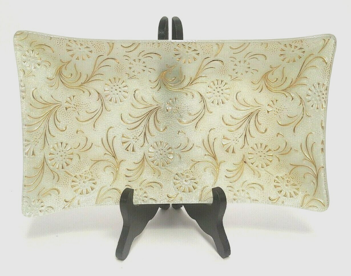 Rectangular Gold/Frosted Glass Bowl/Tray Signed Georges Briard Glass Guild 11.5