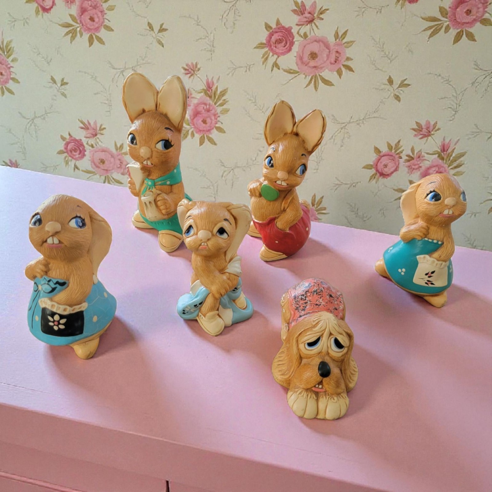 Pendelfin England Vintage Rare Retired Hand-Painted Rabbit Bunny Figurines Set Pendelfin England Vintage Rare Retired Hand-Painted Rabbit Bunny Figurines Set
