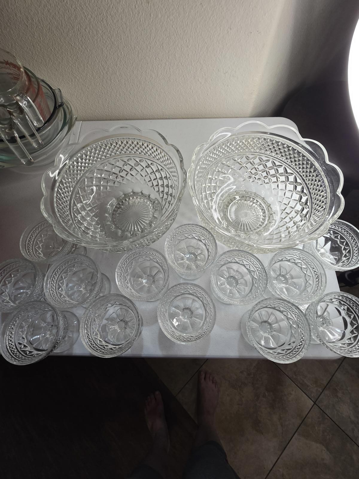 16 Piece Vintage Double Punch Bowl Set Wexford by Anchor Hocking Glass
