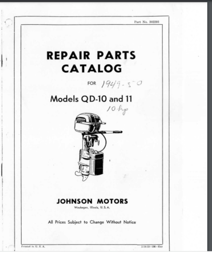 1954 Johnson Outboard Parts manual for CD-10 and CDL-10 14 Pages comb bound 1954 Johnson Outboard Parts manual for CD-10 and CDL-10 14 Pages comb bound
