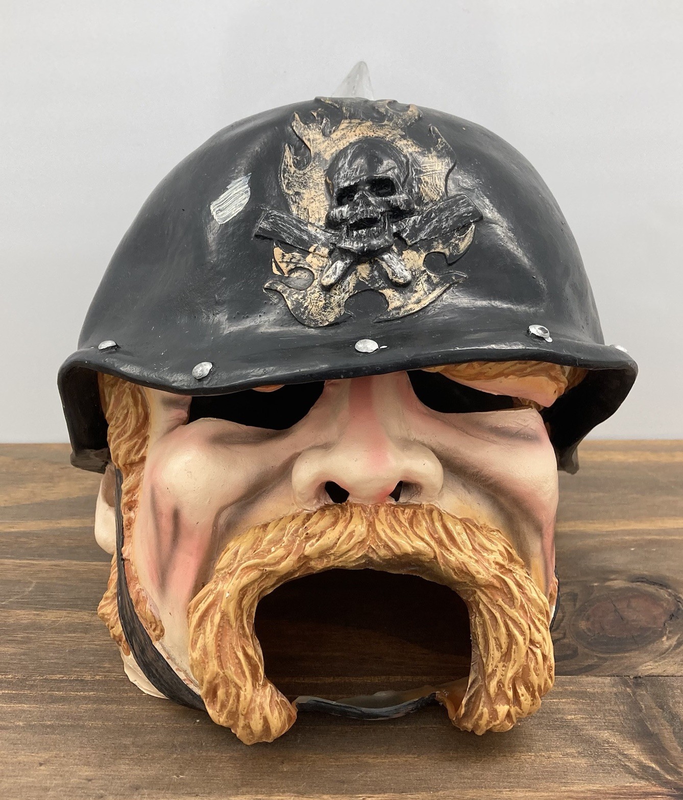 Vintage 2005 Disguise Halen Biker Mask Helmet Skull Flames Halloween Costume