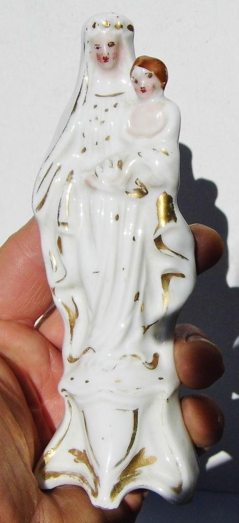 Antique 18/19thC. French Porcelain de Paris Mother & Child Madonna Figure 6inch