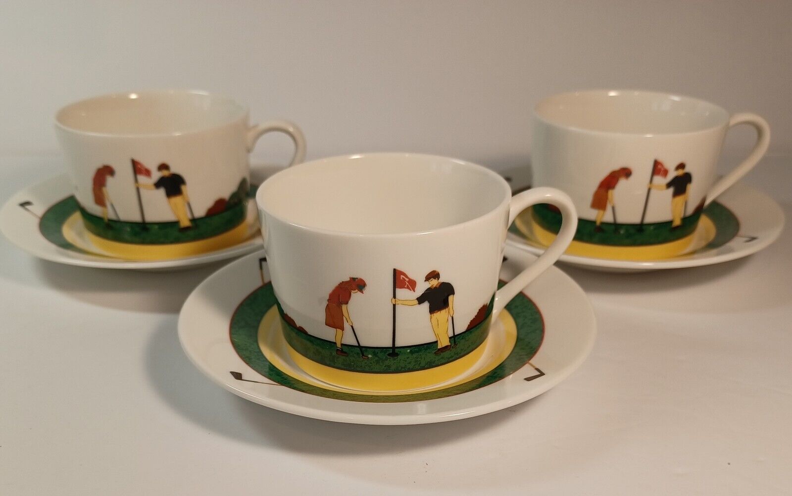 Vtg Christopher Stuart Fairway Optima Golf Tea Coffee Cups & Saucers 3 Sets