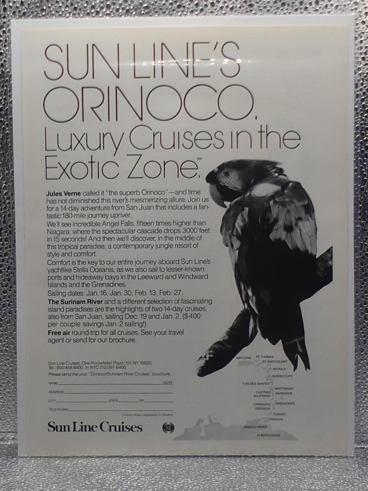 Vintage Sun Line Cruises Orinoco Exotic Zone 1986 Print Advertising Full Page Ad Vintage Sun Line Cruises Orinoco Exotic Zone 1986 Print Advertising Full Page Ad