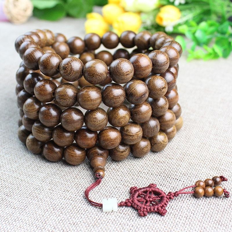 15mm*108pcs Natural Sandalwood Buddhist Prayer Beads Blessing Bracelet Necklace