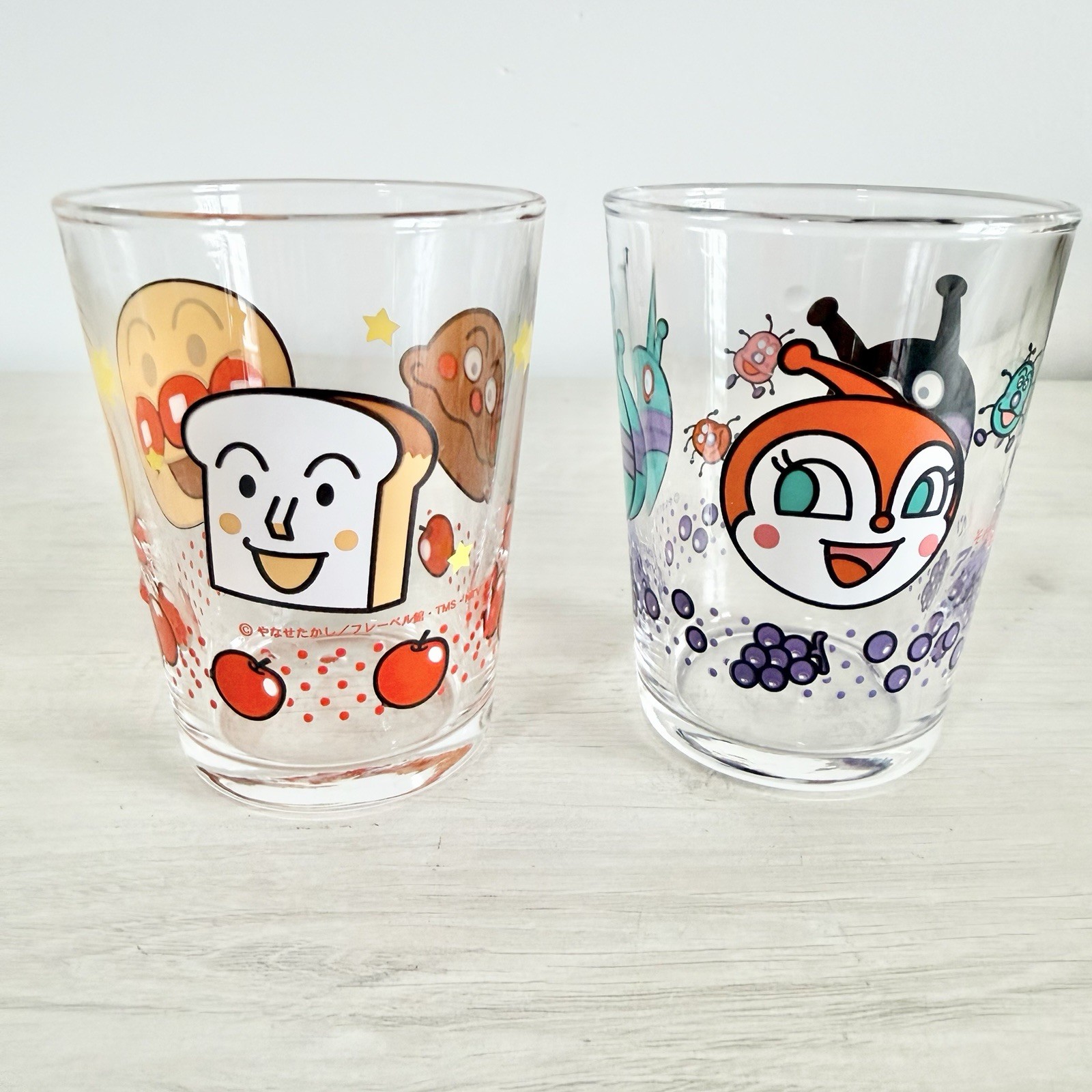 Rare Anpanman, Baikinman, and Dokin-chan Mini Glasses Set of 2 Collectibles Rare Anpanman, Baikinman, and Dokin-chan Mini Glasses Set of 2 Collectibles