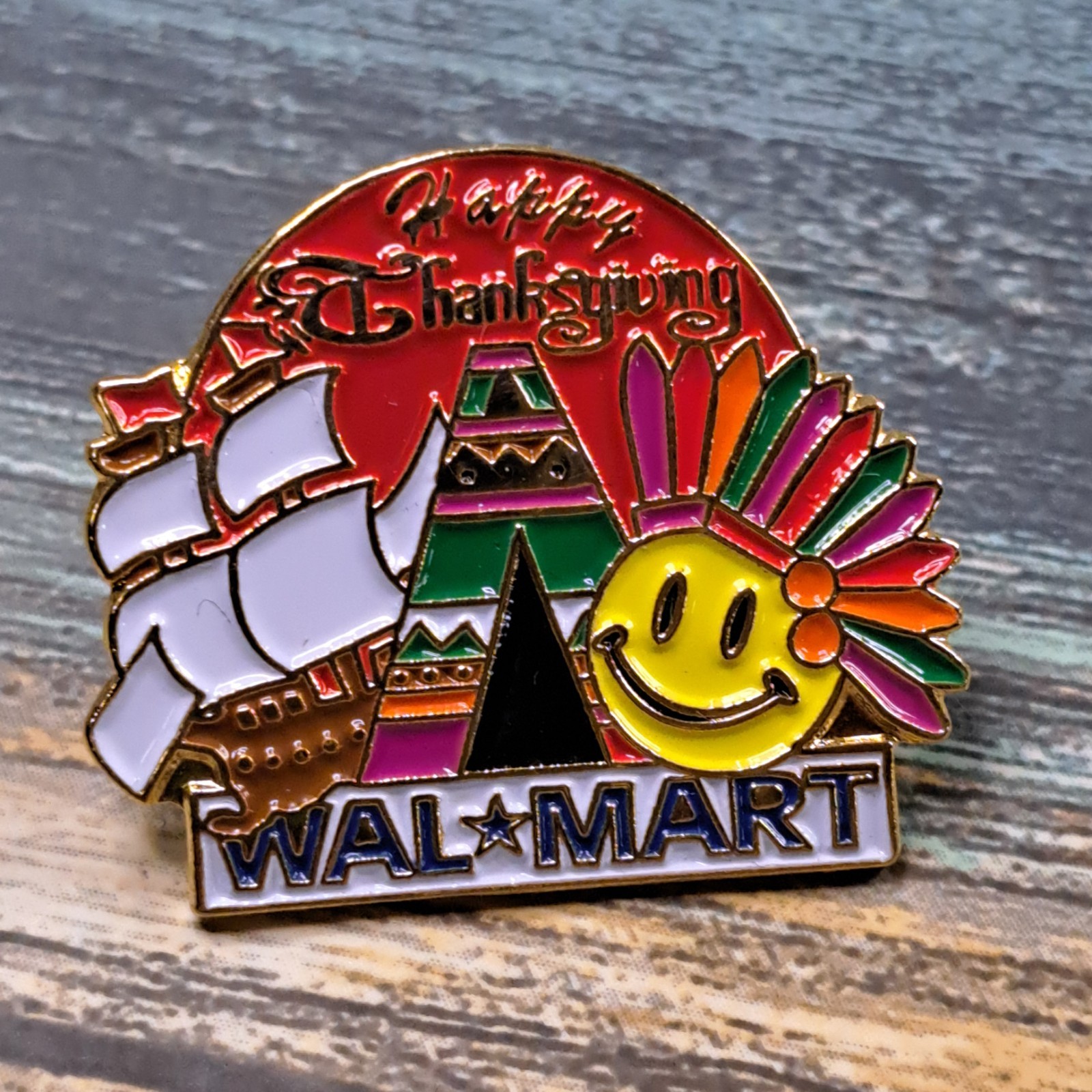 Walmart Employee Pin - Smiley Happy Thanksgiving Holiday