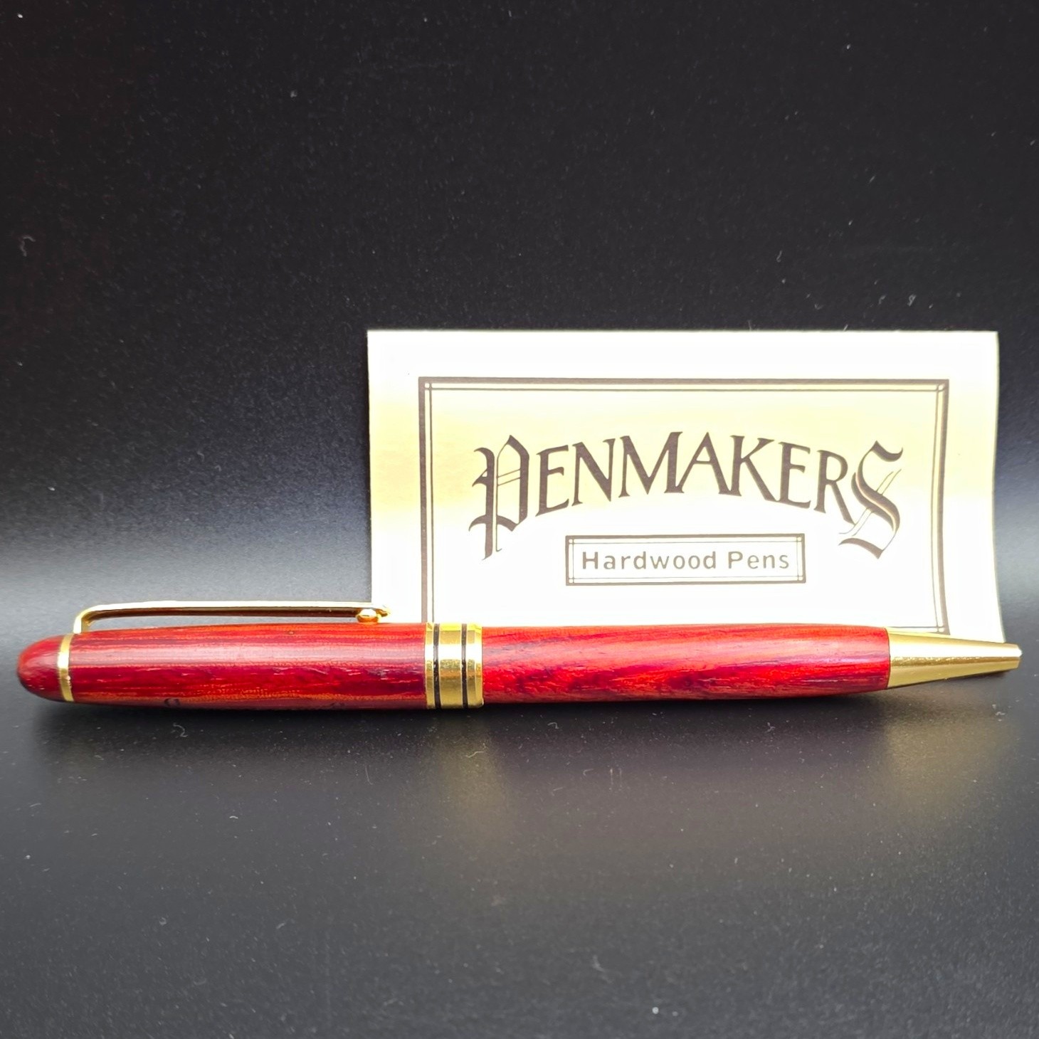 Vintage Penmakers Handcrafted Hardwood Ballpoint Pen Gold Tone Trim Blue Ink 