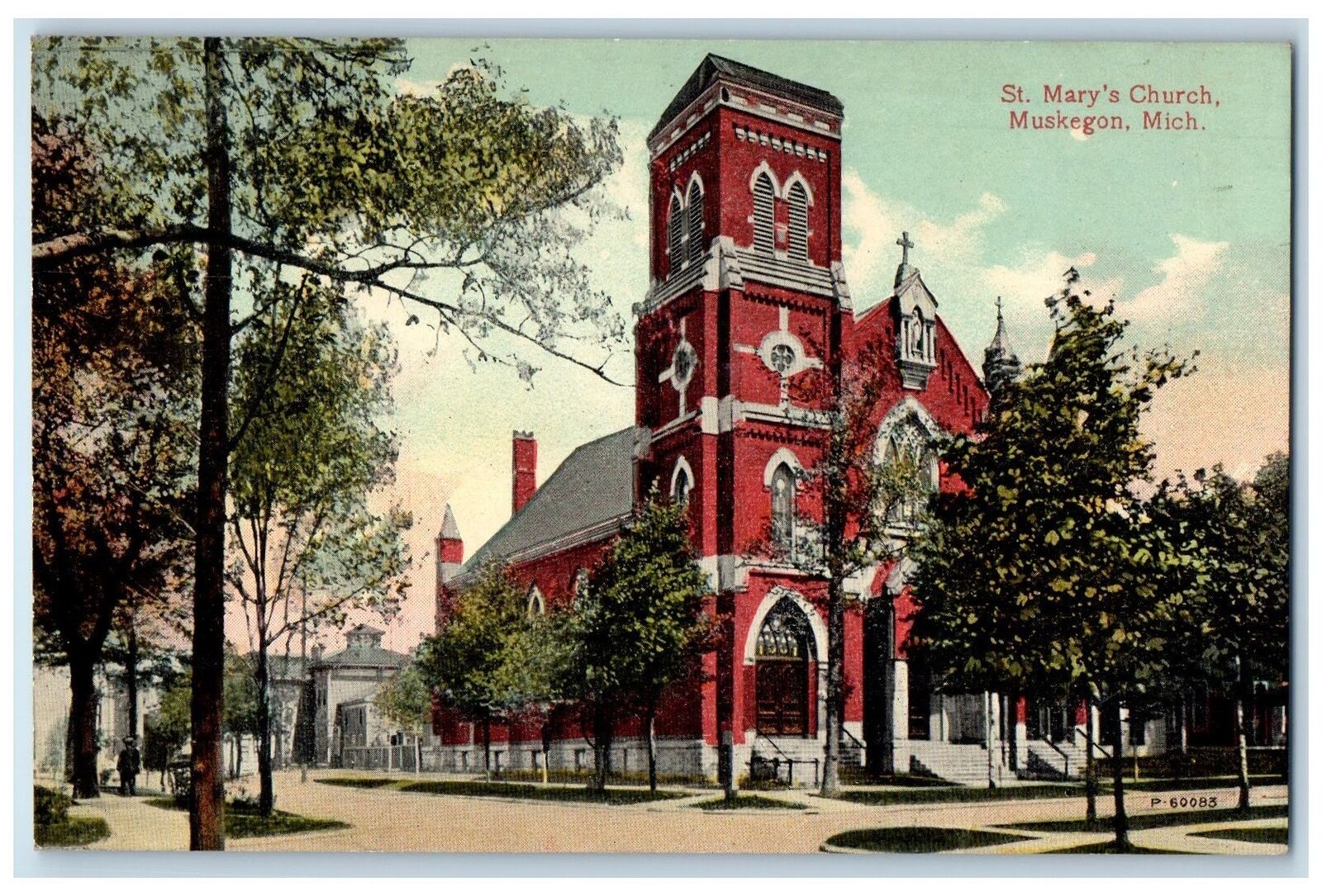 c1960's St Marys Church Exterior Scene Muskegon MI Unposted Vintage Postcard
