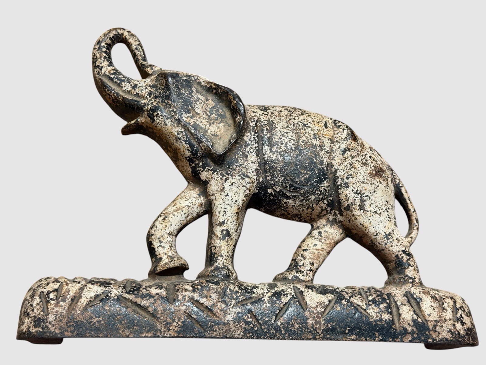 Antique Cast Iron Elephant Mechanical Doorstop Bookend 1920s 1930s 12”