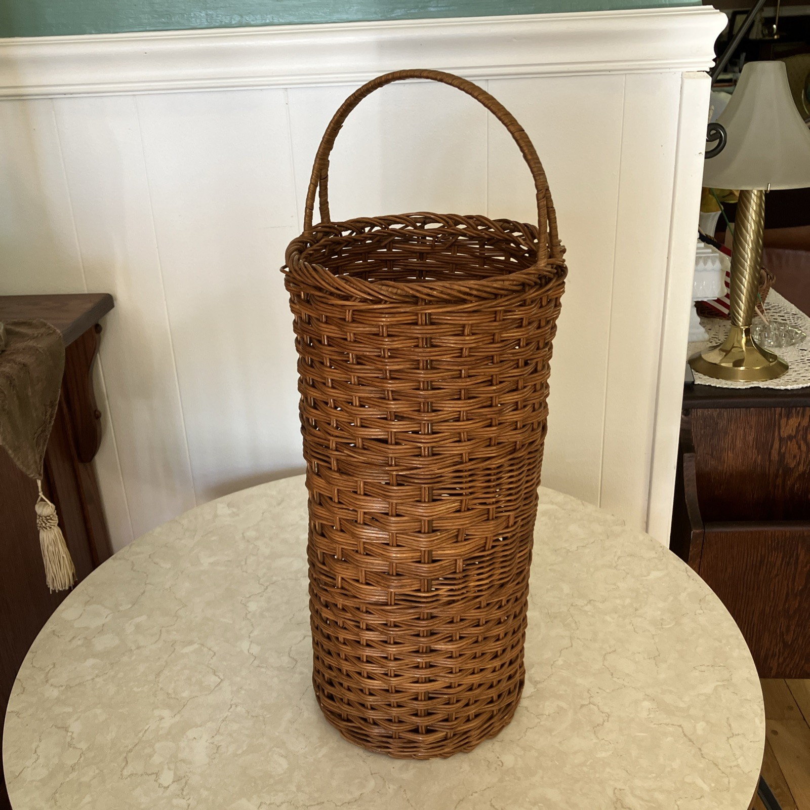 Vintage Woven Wicker Tall Basket with Handle Umbrella/Decorative