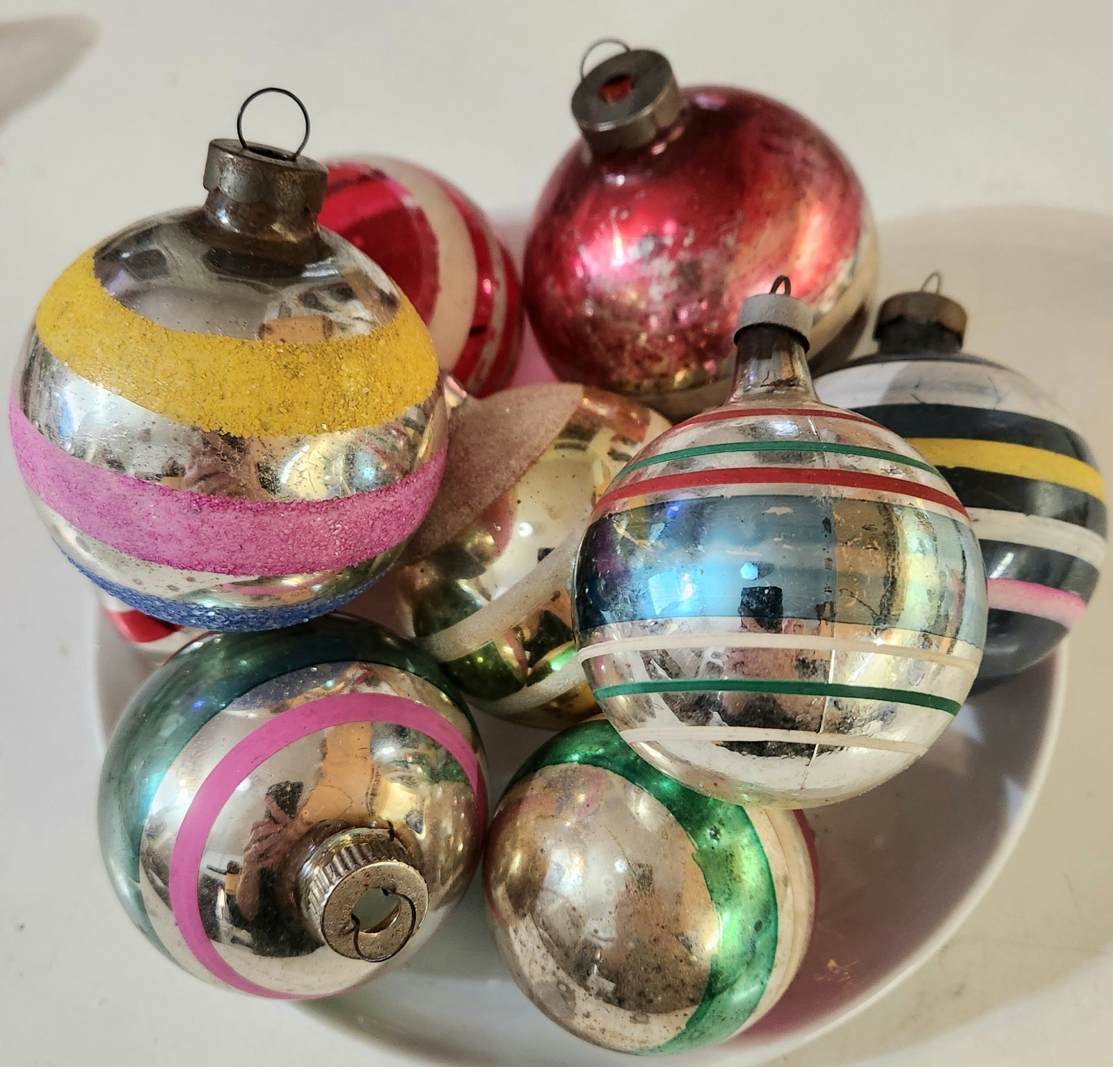 Vintage 9 Mercury Glass Painted Christmas Ornaments 2.5\ Vintage 9 Mercury Glass Painted Christmas Ornaments 2.5\