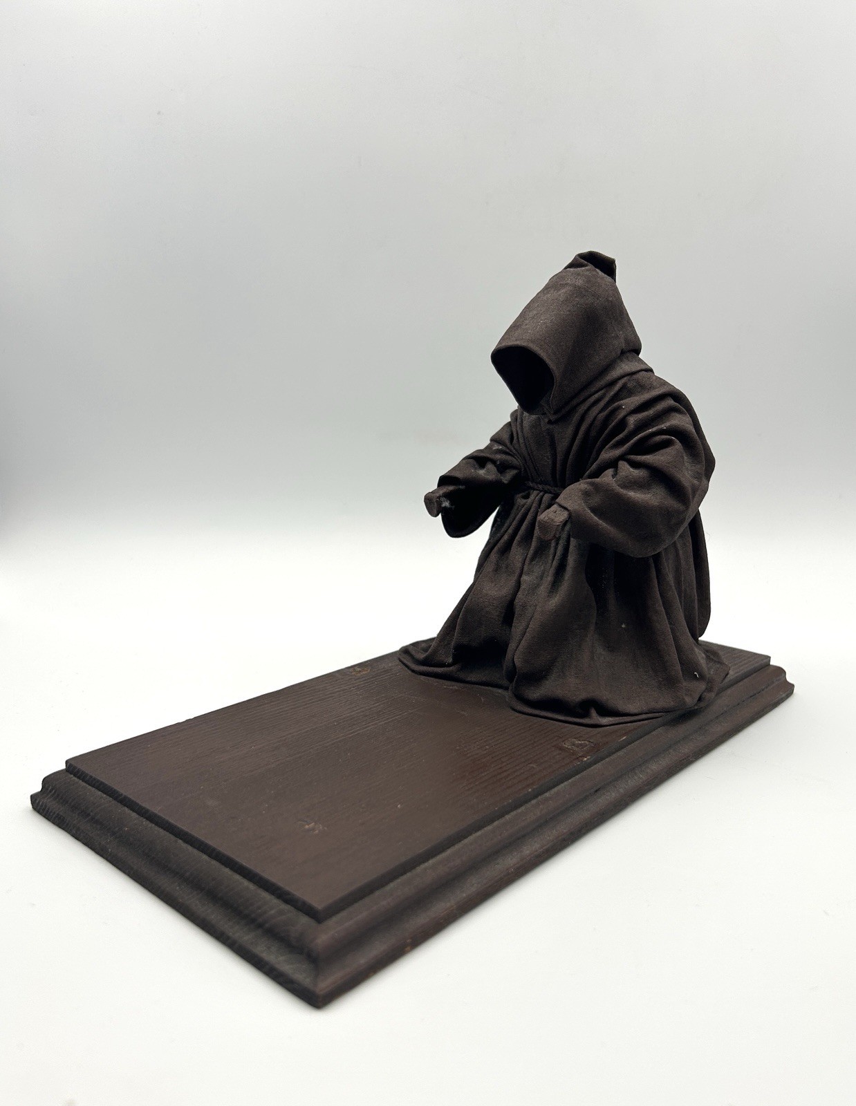 Vintage Primitive Fabric Mache Hooded Monk Figurine on Wooden Base Faceless Vintage Primitive Fabric Mache Hooded Monk Figurine on Wooden Base Faceless
