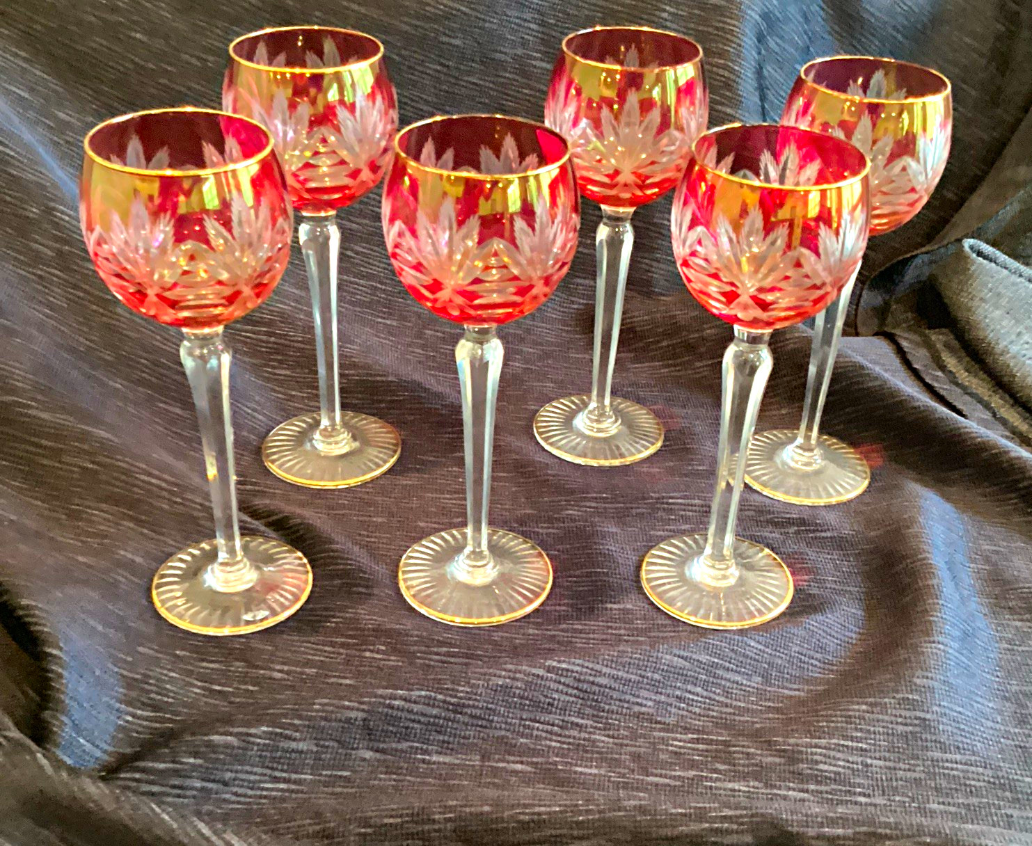 Set of 6 Nachtmann Traube Gold Ruby Crystal Wine Hock glasses Set of 6 Nachtmann Traube Gold Ruby Crystal Wine Hock glasses