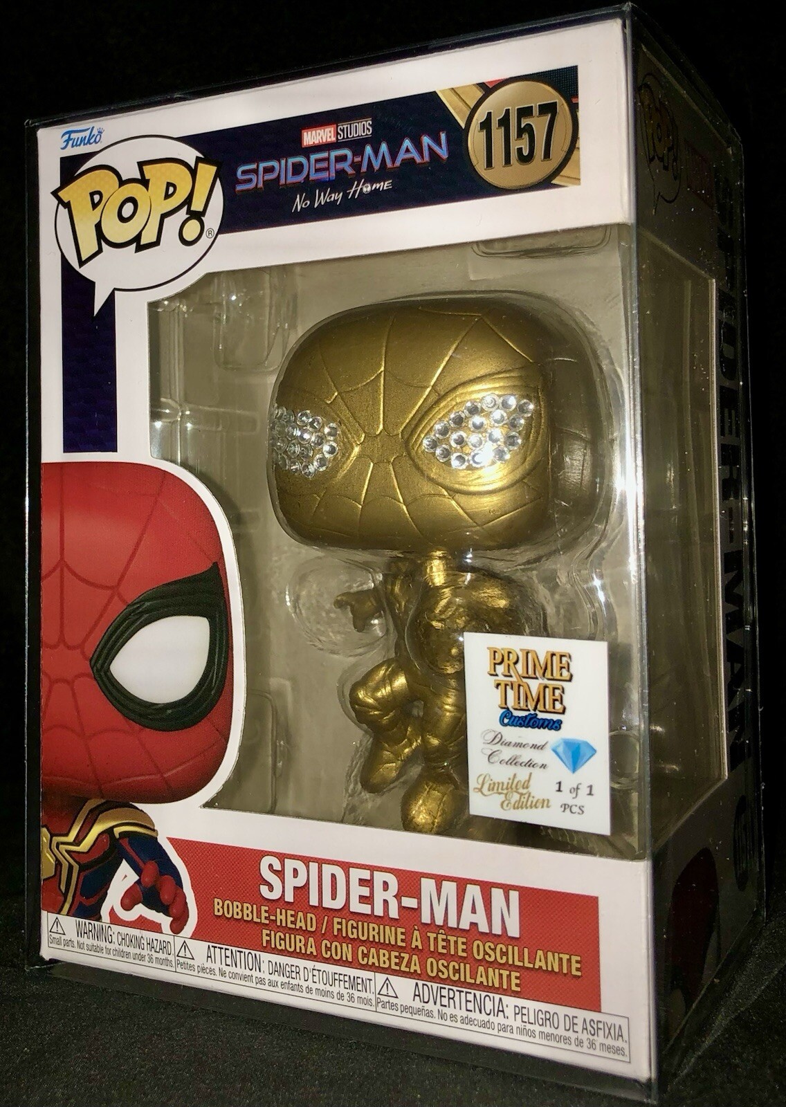 RARE 1 of 1 Gold Diamond Spider Man Marvel Studios 1157 Funko Prime Time Pop