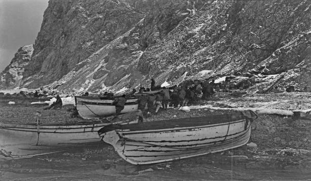 Crew unloading the \'James Caird\' \'Dudley Docker\' and \'Stancombe Wi .. Old Photo