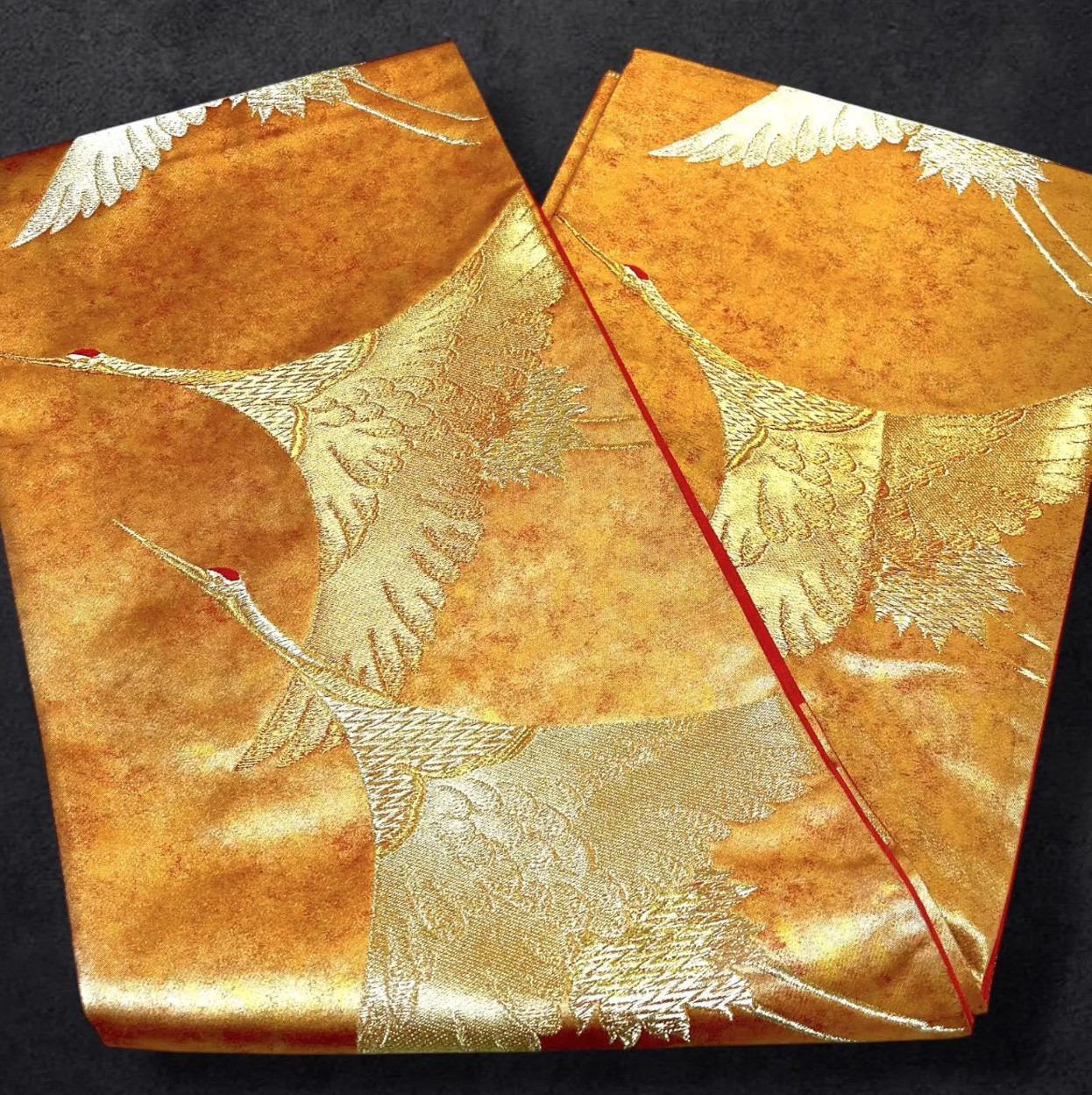 Vintage Japanese Fukuro Obi - Flying Crane Motif 六通柄