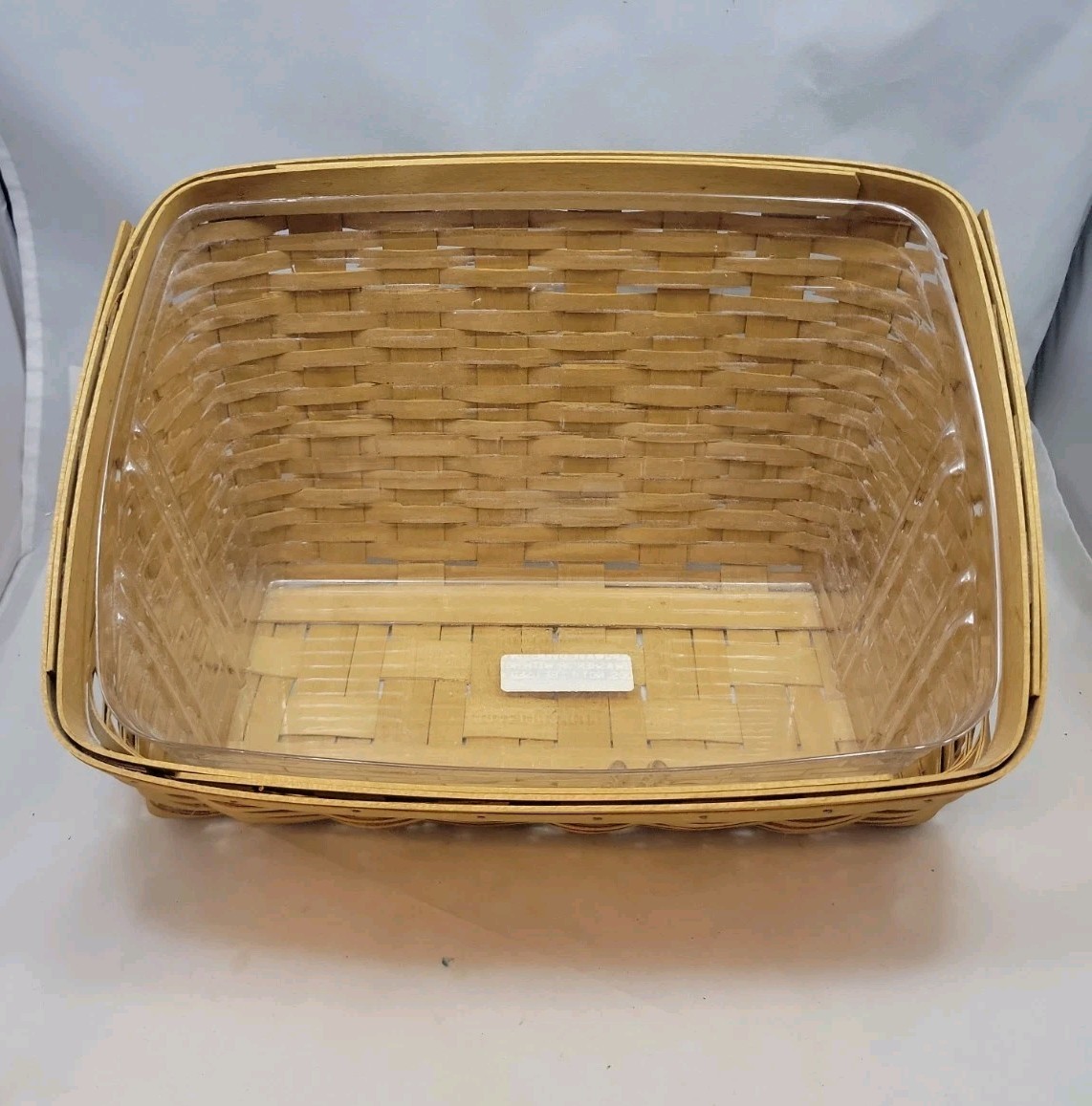Longaberger Handwoven Rectangle Wood Basket w/ Clear Plastic Liner, 2004 Longaberger Handwoven Rectangle Wood Basket w/ Clear Plastic Liner, 2004