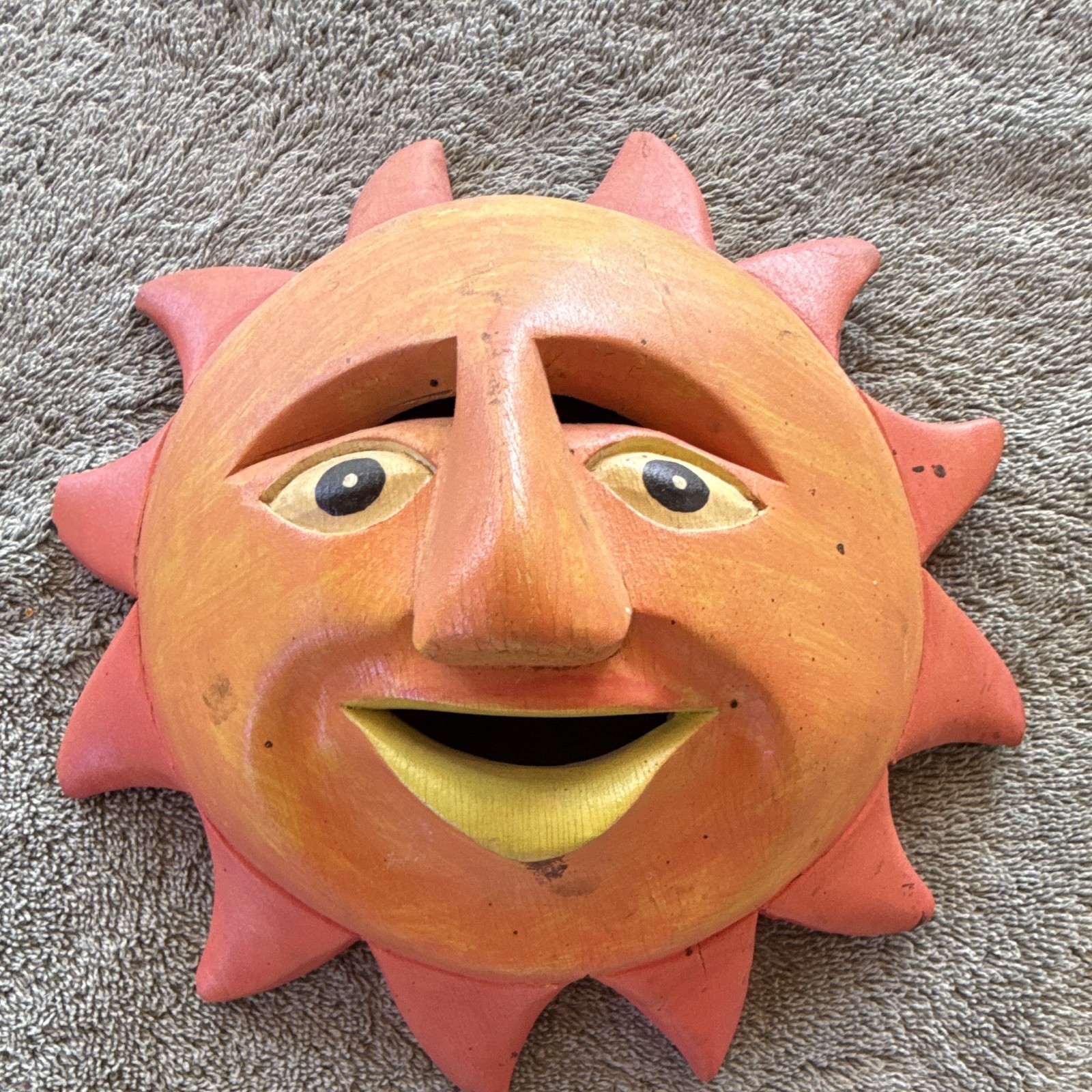 Vintage Mexican Hand Painted And Carved Sun