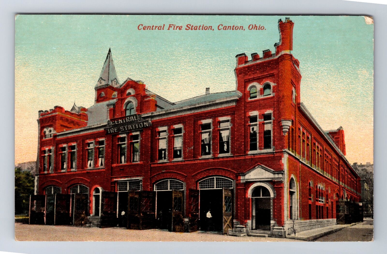 Canton OH-Ohio, Central Fire Station, Antique, Souvenir, Vintage Postcard