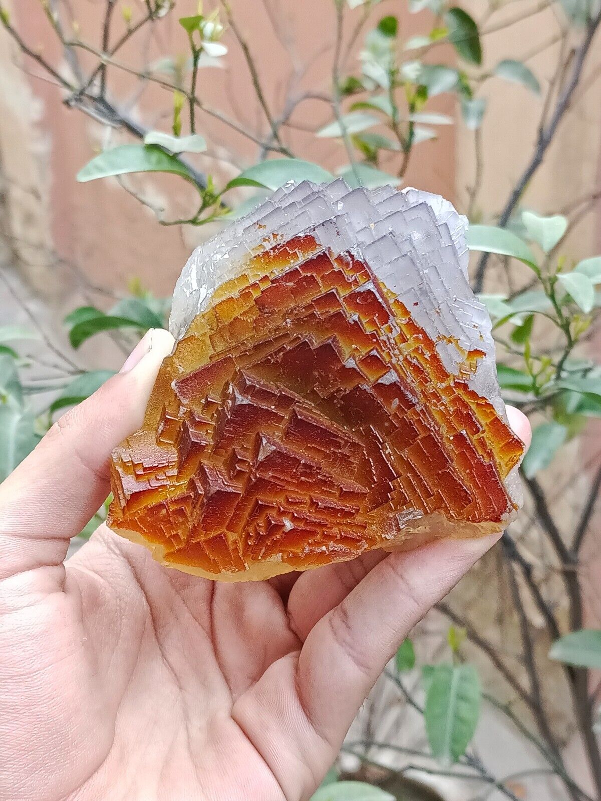 378g Natural Gemstone Fluorite Specimen On Matrix With Red Iron Oxide Inclusions