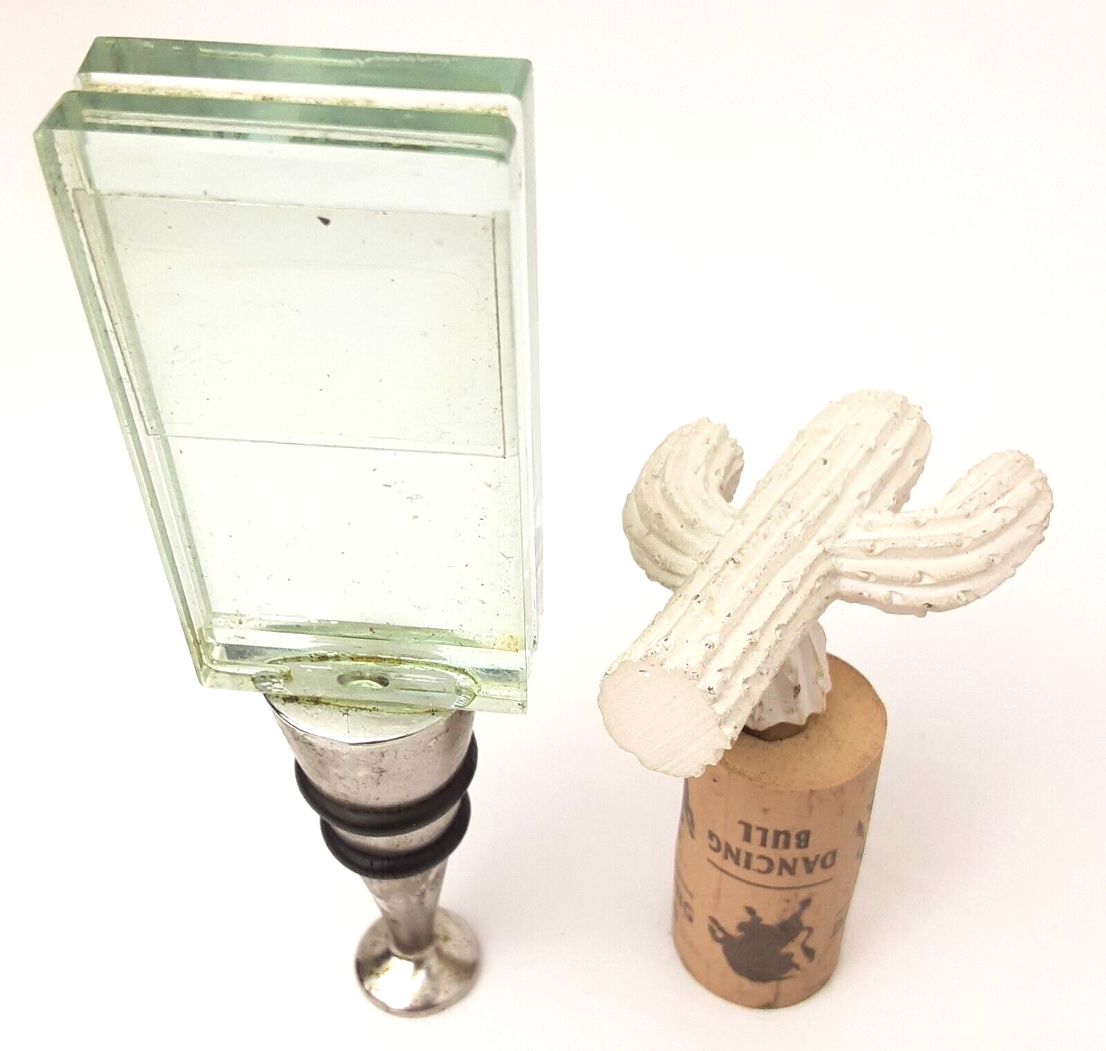 Lot of 2 VINTAGE Canter Bottle Cork Stopper Topper Cactus Glass Picture Holder