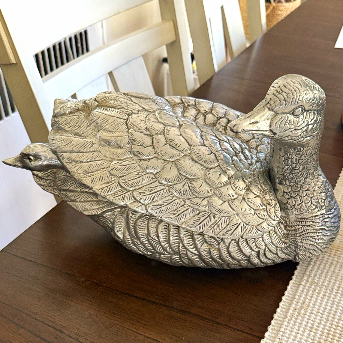 Arthur Court Designs Silver Metal Duck Novelty Serving Tray Copyright 1972