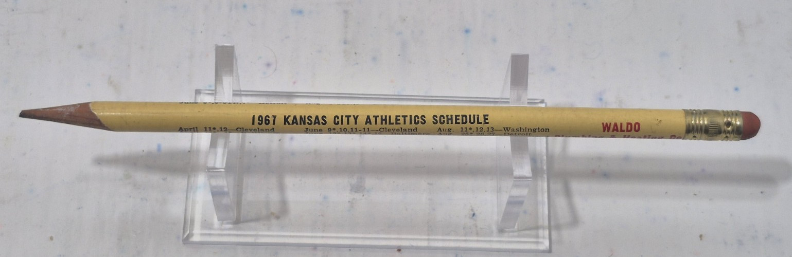 Vintage 1967 Kansas City A\'s Athletics Baseball Schedule Pencil Wood FINAL YEAR